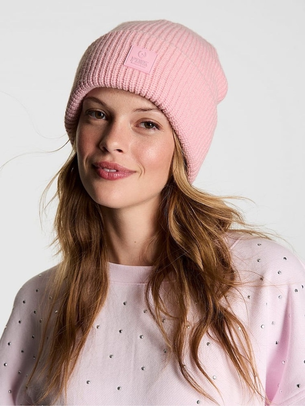 NWT Victoria's Secret PINK Dollhouse Pink Rib Knit Beanie
